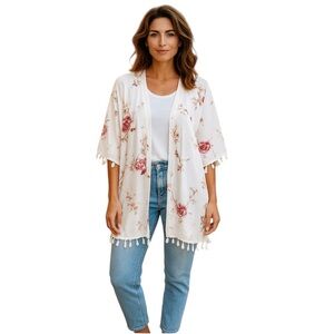 NWOT Floral Kimono White Size XXL